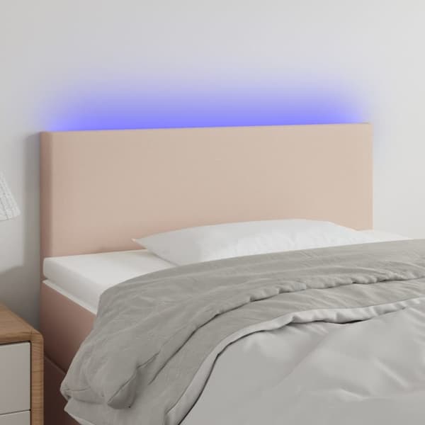 sengegavl med LED-lys 80x5x78/88 cm kunstlæder cappuccinofarvet