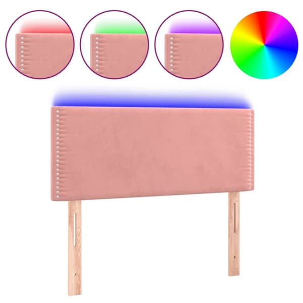 Sängyn pääty LED-valolla, pinkki, 80x5x78/88 cm, sametti