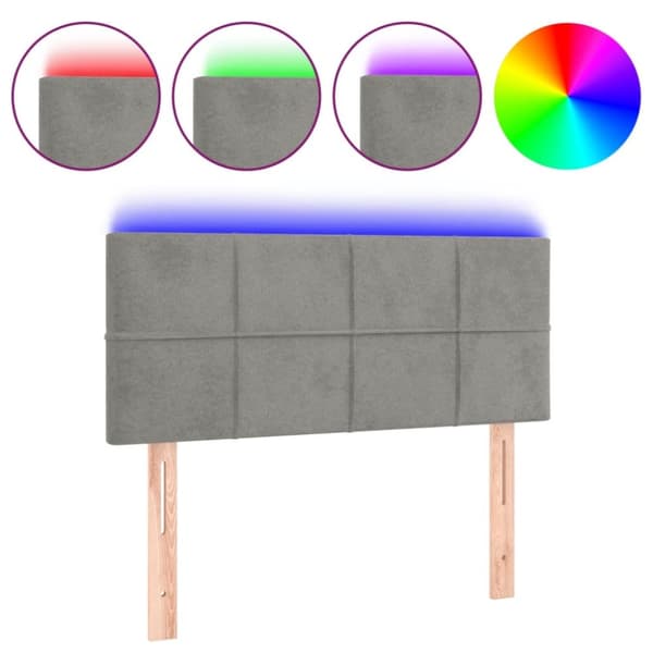 Sängyn pääty LED, vaaleanharmaa, 90x5x78/88 cm, sametti