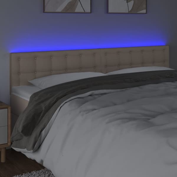 sengegavl med LED-lys 180x5x78/88cm kunstlæder cappuccinofarvet