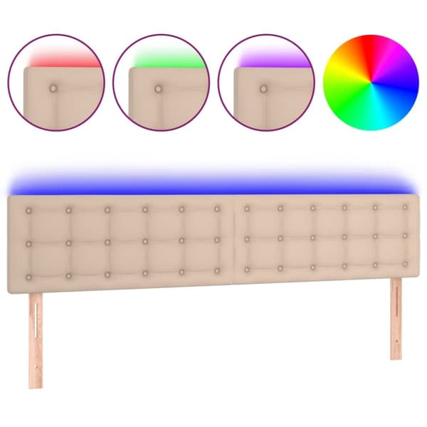 sengegavl med LED-lys 180x5x78/88cm kunstlæder cappuccinofarvet