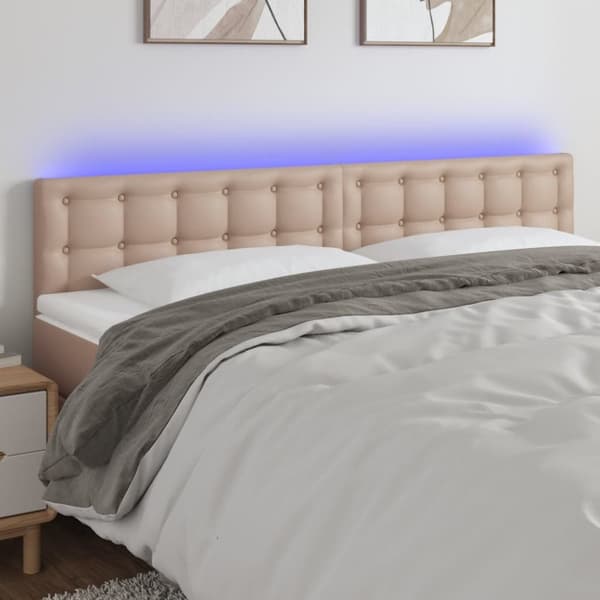 sengegavl med LED-lys 180x5x78/88cm kunstlæder cappuccinofarvet