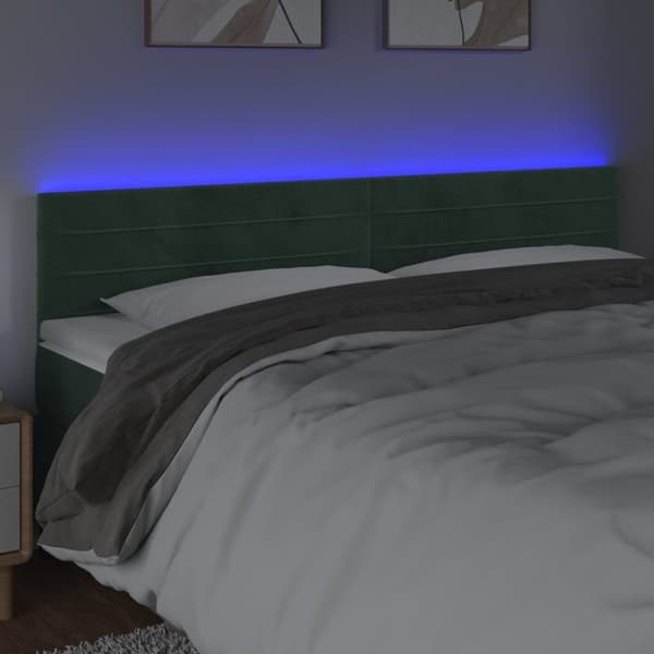 Sängyn pääty LED-valolla, tummanvihreä, 160x5x78/88 cm, sametti