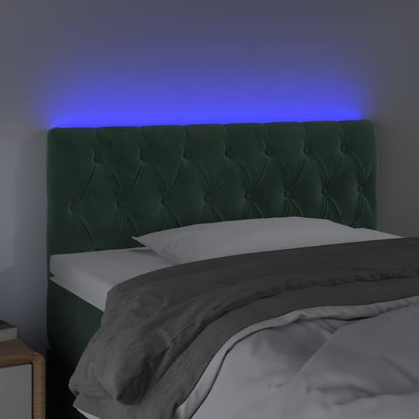 sengegavl med LED-lys 100x7x78/88 cm velour mørkegrøn