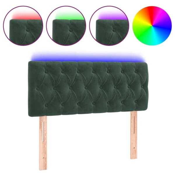 sengegavl med LED-lys 100x7x78/88 cm velour mørkegrøn