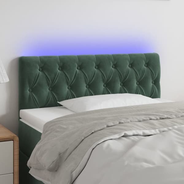 sengegavl med LED-lys 100x7x78/88 cm velour mørkegrøn