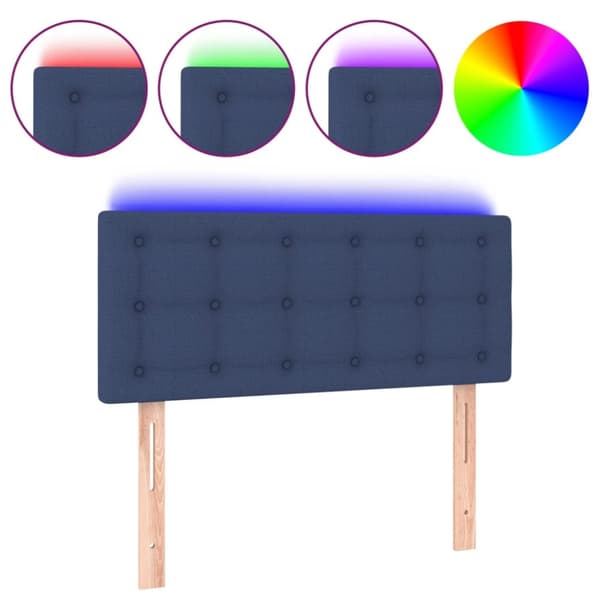 Sängyn pääty LED-valolla, sininen, 90x5x78/88 cm, kangas