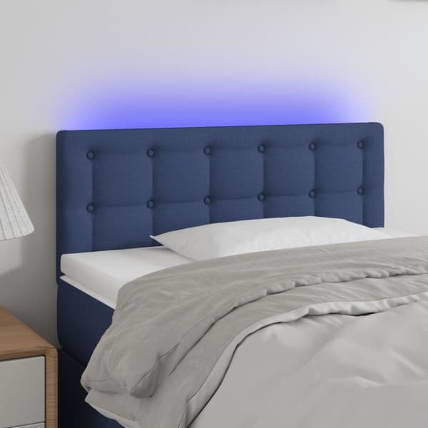 Sängyn pääty LED-valolla, sininen, 90x5x78/88 cm, kangas