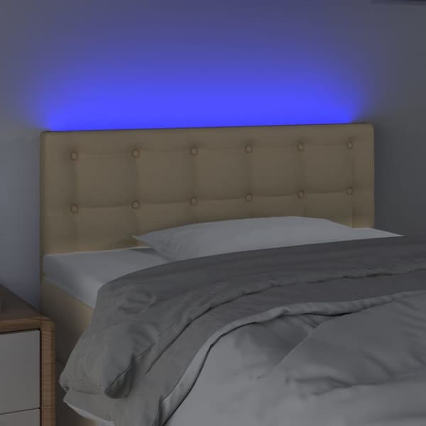 sengegavl med LED-lys 100x5x78/88 cm stof cremefarvet