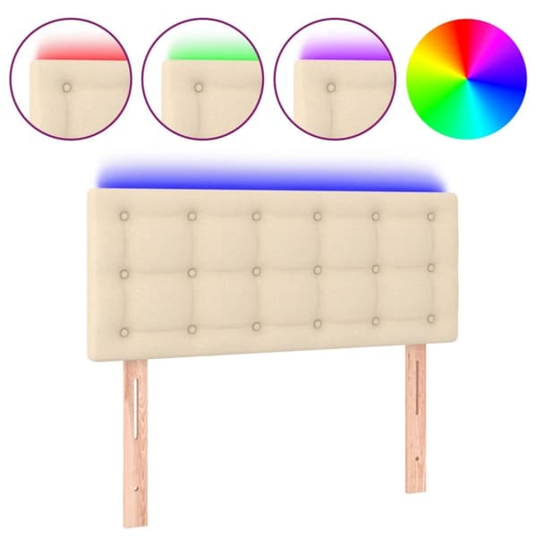 sengegavl med LED-lys 100x5x78/88 cm stof cremefarvet