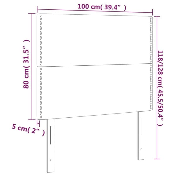 sengegavl med LED-lys 100x5x118/128 cm stof mørkebrun