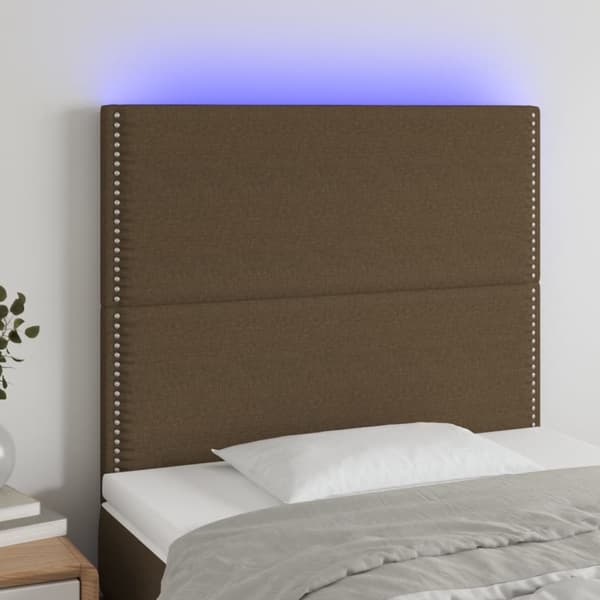 sengegavl med LED-lys 100x5x118/128 cm stof mørkebrun