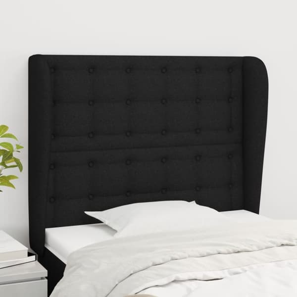 sengegavl med kanter 83x23x118/128 cm stof sort