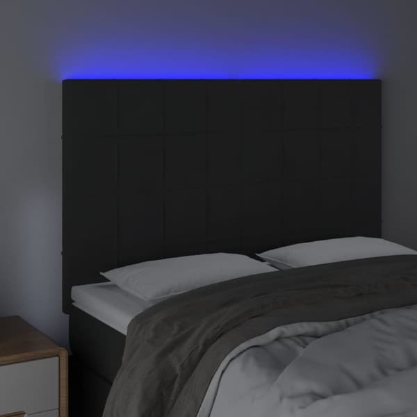 sengegavl med LED-lys 144x5x118/128 cm fløjl sort