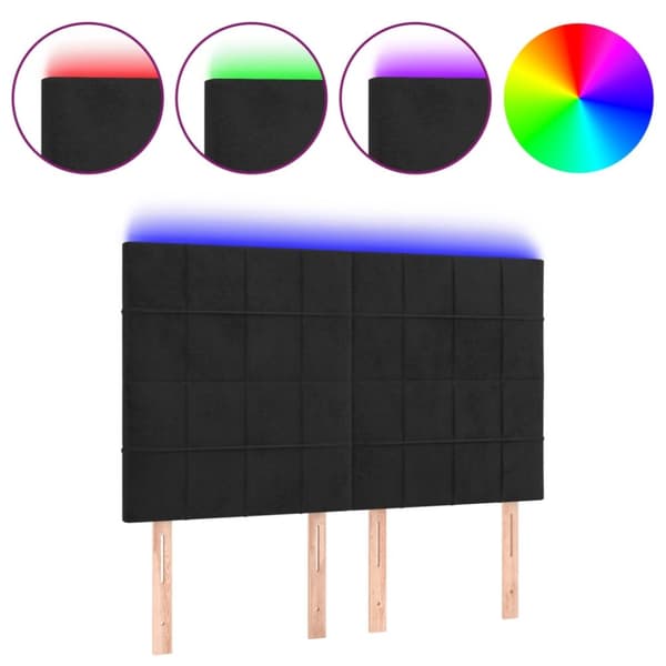 sengegavl med LED-lys 144x5x118/128 cm fløjl sort