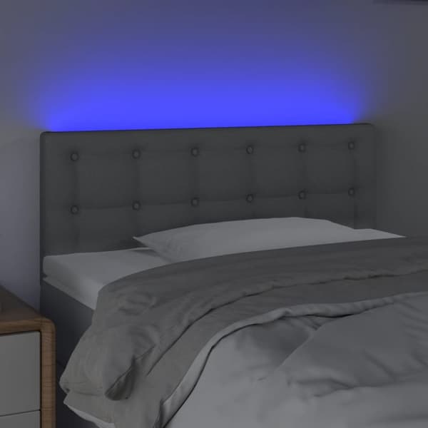 Sängyn pääty LED-valolla, vaaleanharmaa, 100x5x78/88 cm, kangas