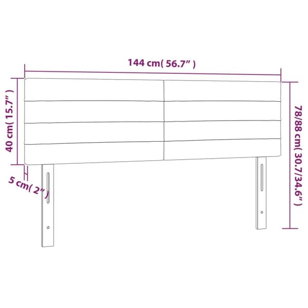 sengegavl med LED-lys 144x5x78/88 cm stof sort