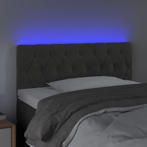 sengegavl med LED-lys 90x7x78/88 cm velour mørkegrå