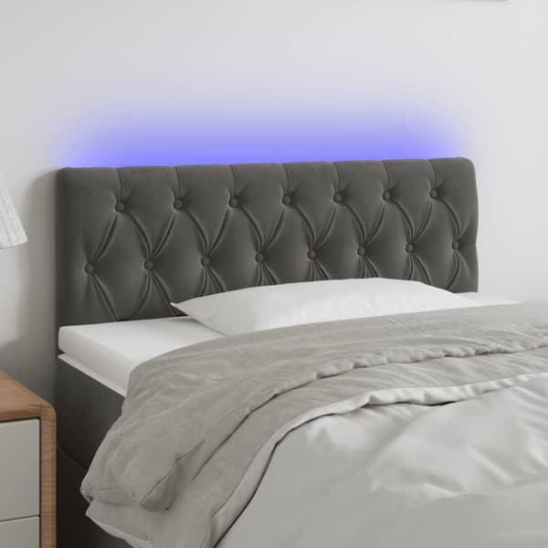 sengegavl med LED-lys 90x7x78/88 cm velour mørkegrå