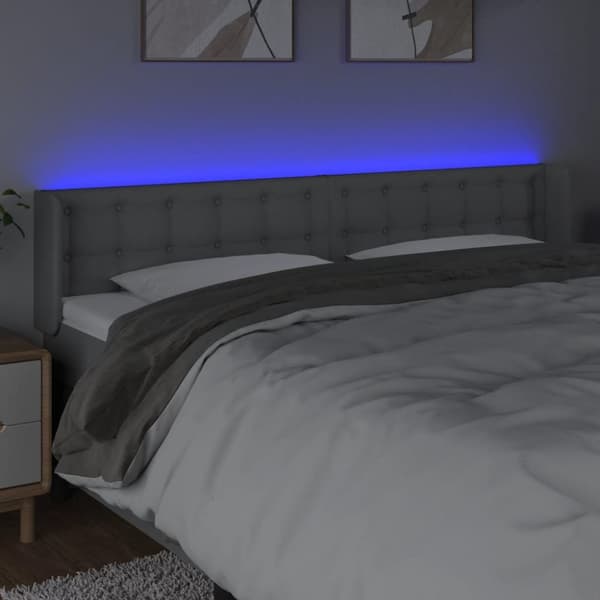 sengegavl med LED-lys 183x16x78/88 cm stof lysegrå