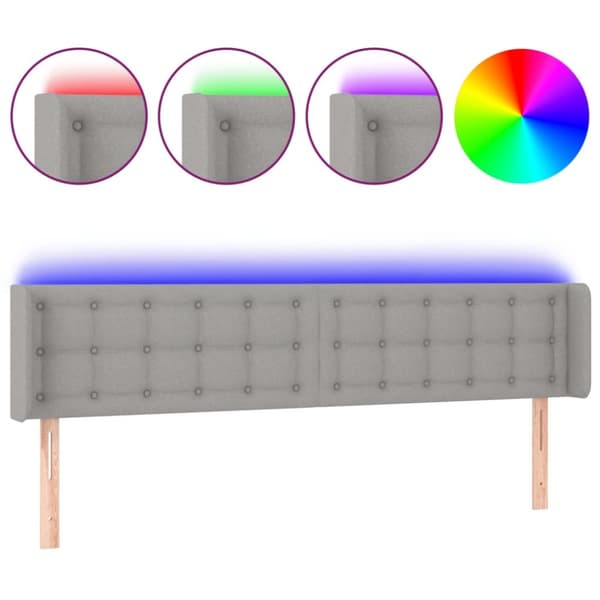 sengegavl med LED-lys 183x16x78/88 cm stof lysegrå