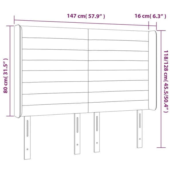 sengegavl med kanter 147x16x118/128 cm stof sort