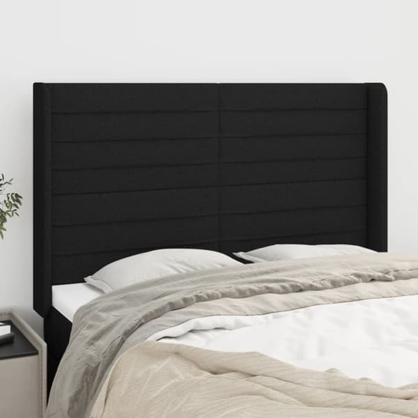 sengegavl med kanter 147x16x118/128 cm stof sort