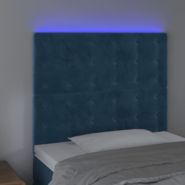 Sängyn pääty LED-valolla, tummansininen, 100x5x118/128 cm