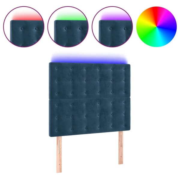 Sängyn pääty LED-valolla, tummansininen, 100x5x118/128 cm