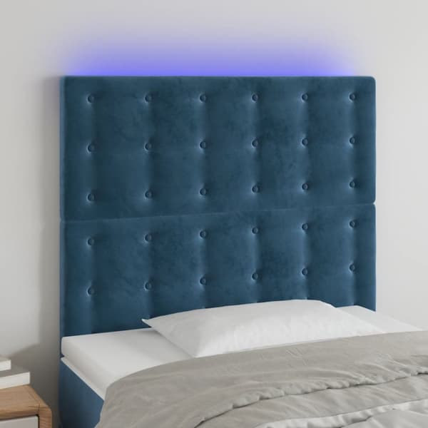 Sängyn pääty LED-valolla, tummansininen, 100x5x118/128 cm