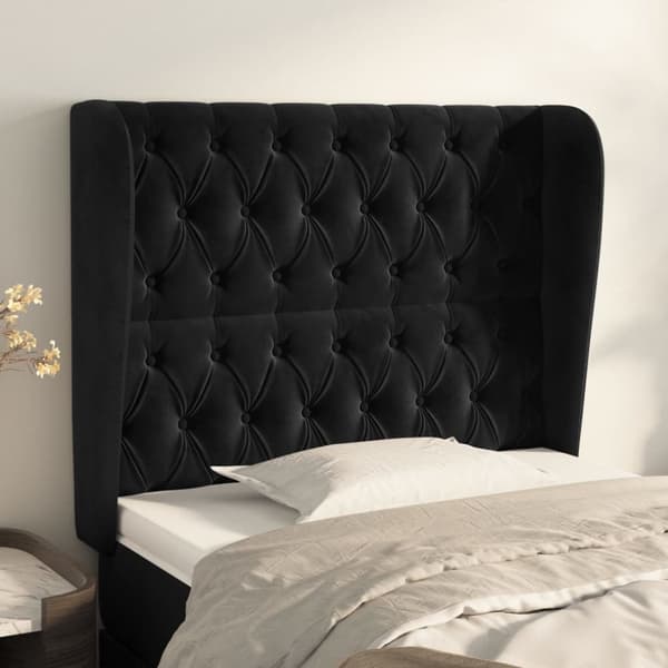 sengegavl med kanter 93x23x118/128 cm fløjl sort