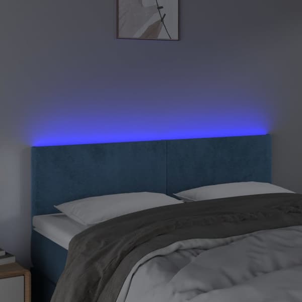Sängyn pääty LED-valolla, tummansininen 144x5x78/88cm, samettia