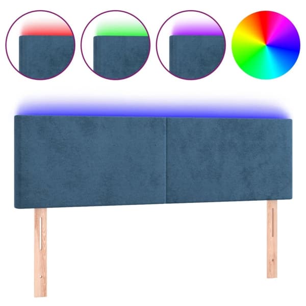 Sängyn pääty LED-valolla, tummansininen 144x5x78/88cm, samettia