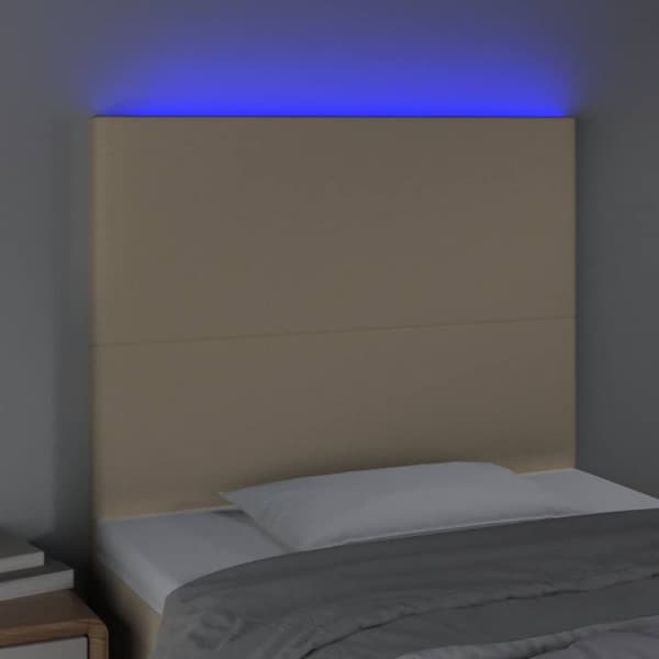 sengegavl med LED-lys 90x5x118/128 cm stof cremefarvet