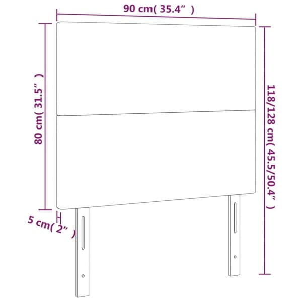 sengegavl med LED-lys 90x5x118/128 cm stof cremefarvet