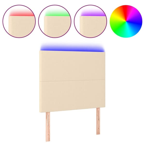 sengegavl med LED-lys 90x5x118/128 cm stof cremefarvet
