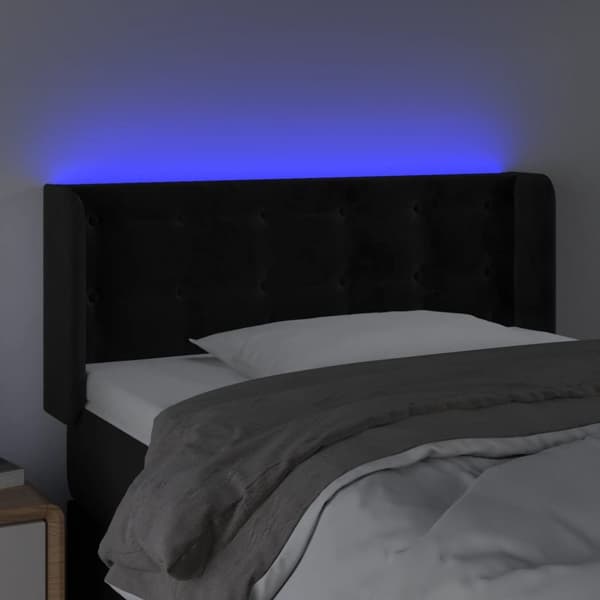 Sängyn pääty LED-valolla, musta, 93x16x78/88 cm, samettia