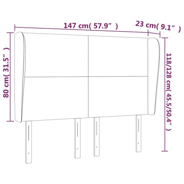 sengegavl med kanter 147x23x118/128 cm stof sort