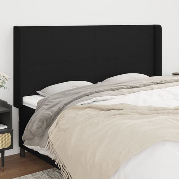 sengegavl med kanter 163x16x118/128 cm stof sort