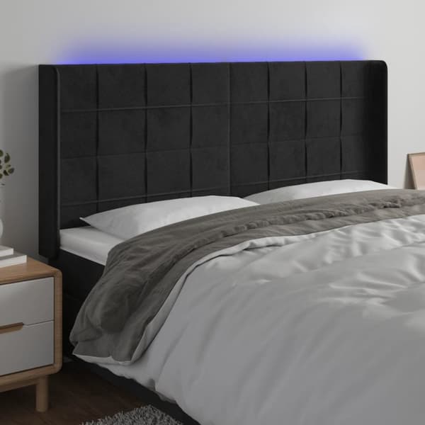 Sängyn pääty LED-valolla, musta, 183x16x118/128 cm, sametti