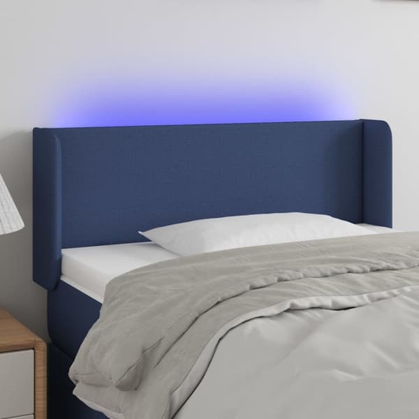Sänggavel LED blå 93x16x78/88 cm tyg