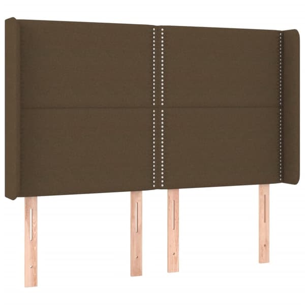 sengegavl med LED-lys 147x16x118/128 cm stof mørkebrun