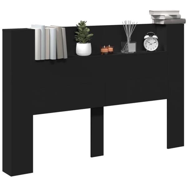 vidaXL Sängynpäätykaappi LED-valoilla musta 160x16,5x103,5 cm