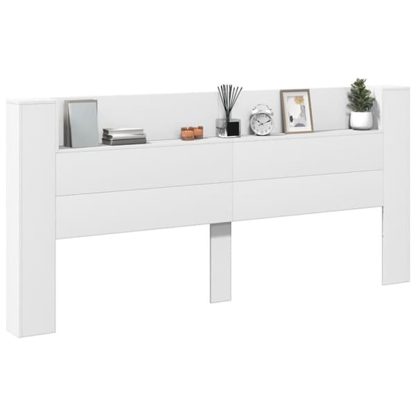 vidaXL Sängynpäätykaappi LED-valoilla valkoinen 220x16,5x103,5 cm