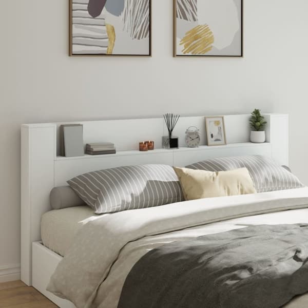 vidaXL Sängynpäätykaappi LED-valoilla valkoinen 220x16,5x103,5 cm
