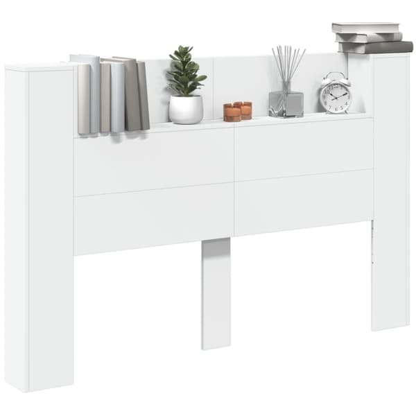 vidaXL Sängynpäätykaappi LED-valoilla valkoinen 160x16,5x103,5 cm