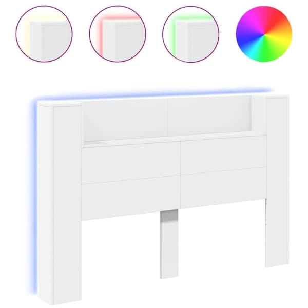 vidaXL Sängynpäätykaappi LED-valoilla valkoinen 160x16,5x103,5 cm