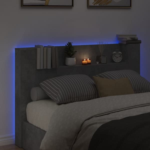 vidaXL Sängynpäätykaappi LED-valoilla betoninharmaa 160x16,5x103,5 cm