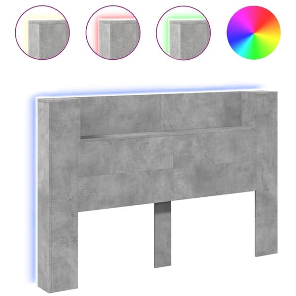 vidaXL Sängynpäätykaappi LED-valoilla betoninharmaa 160x16,5x103,5 cm