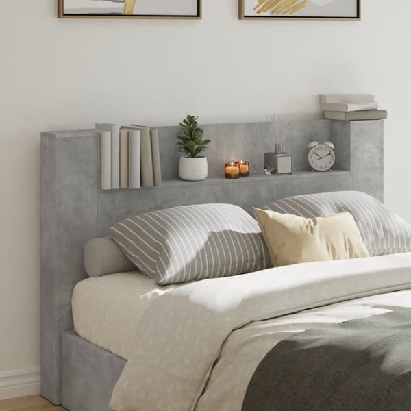 vidaXL Sängynpäätykaappi LED-valoilla betoninharmaa 160x16,5x103,5 cm